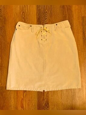 FADED GLORY Y2K Lace Up Skirt Women’s 10 Camel Colored Faux Suede Dollcore